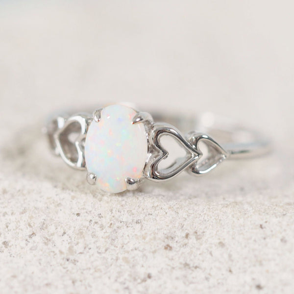 colourful heart design silver opal ring
