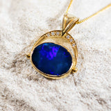 'Amunet' Gold Australian Black Opal Necklace Pendant - Black Star Opal