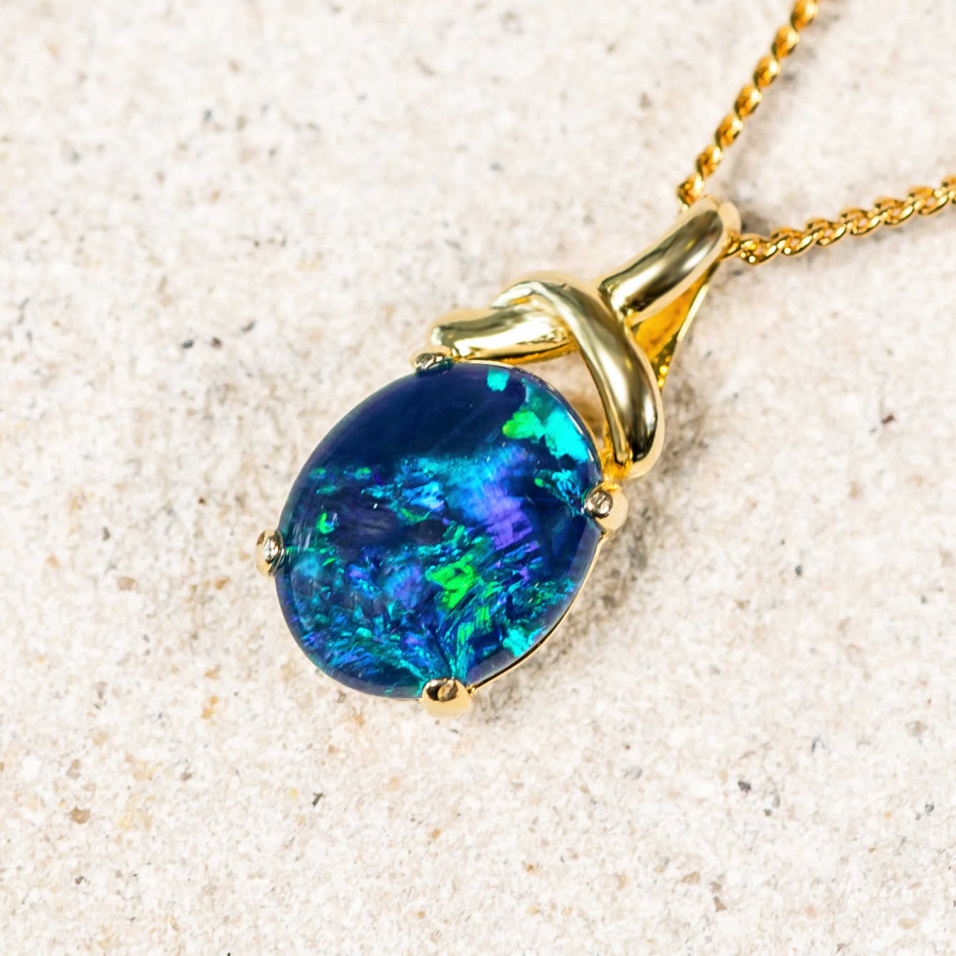 'Anahi' Gold Plated Silver Australian Triplet Opal Necklace Pendant - Black Star Opal