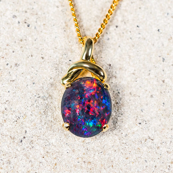 'Anahi' Gold Plated Silver Australian Triplet Opal Necklace Pendant - Black Star Opal