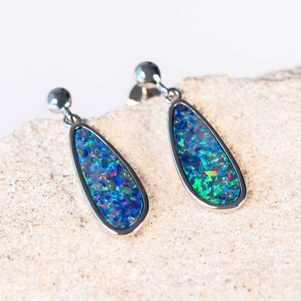 floral patterned colourful doublet opal earrings