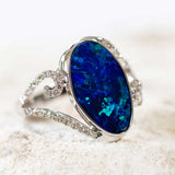 'Anastasia' White Gold Australian Doublet Opal Ring - Black Star Opal