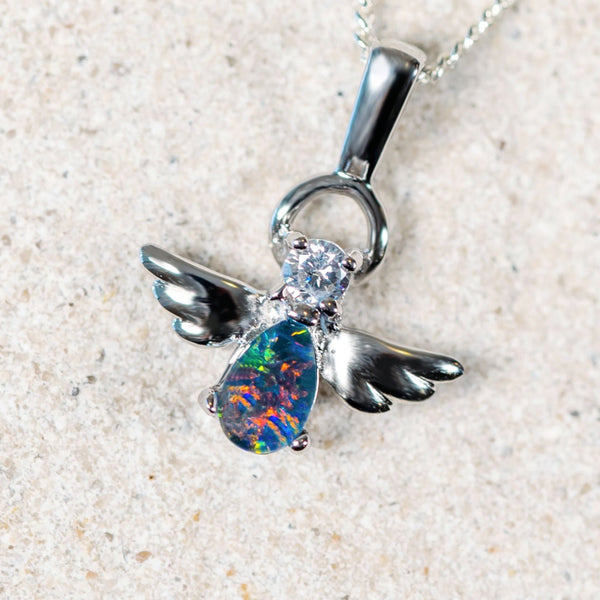 'Angel' Silver Australian Triplet Opal Necklace Pendant - Black Star Opal