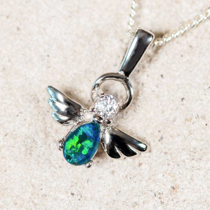 'Angel' Silver Australian Triplet Opal Necklace Pendant - Black Star Opal