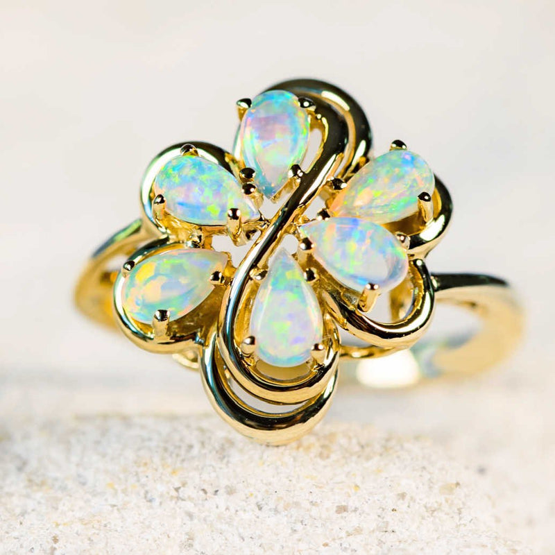 'Angelica' Gold Australian Crystal Opal Ring - Black Star Opal