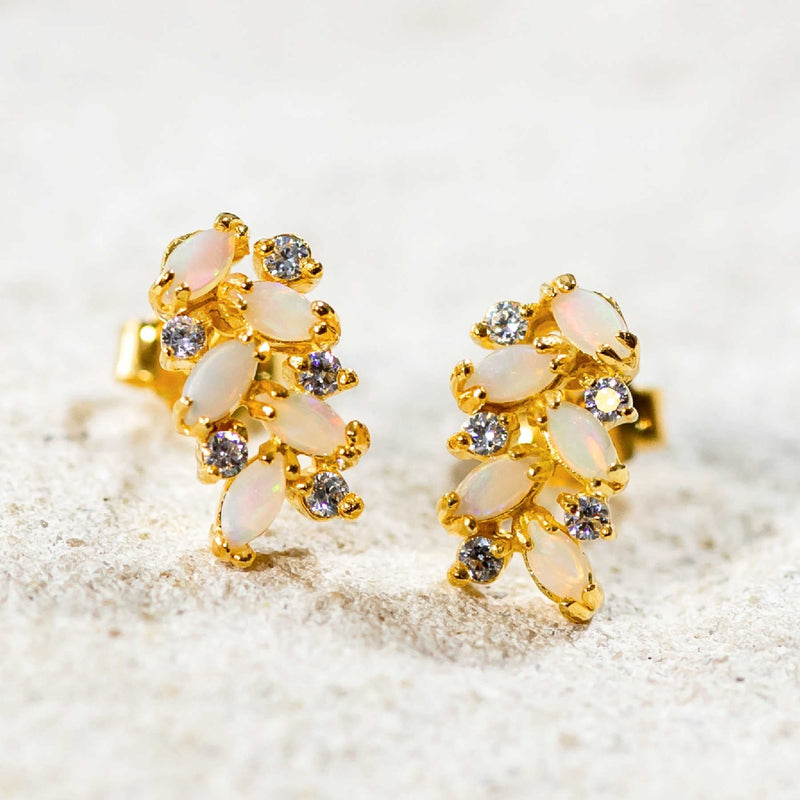 'Annalise' Gold Plated Silver Australian Crystal Opal Earrings - Black Star Opal
