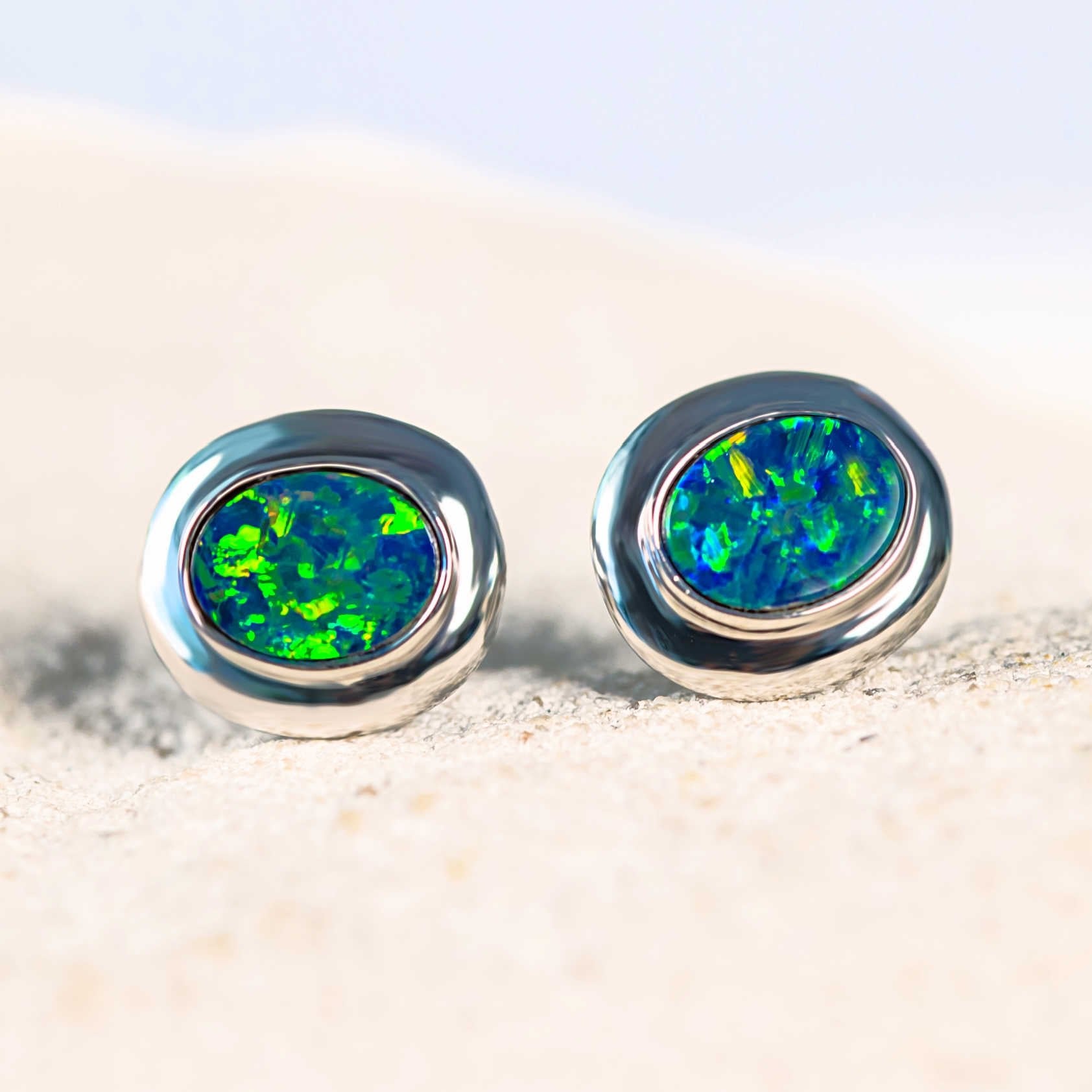 'Annika' 14ct White Gold Doublet Opal Earring