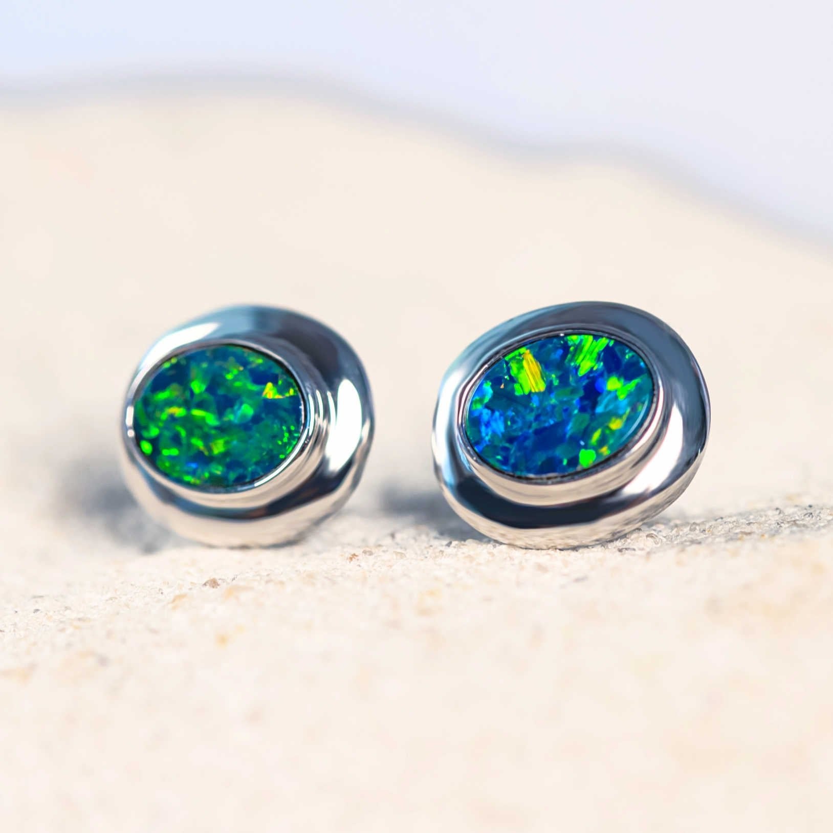 'Annika' 14ct White Gold Doublet Opal Earring