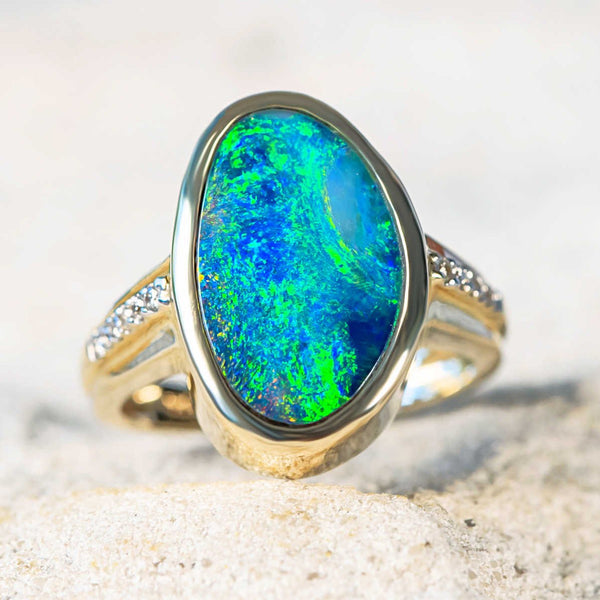 'Anouk' Gold Australian Doublet Opal Ring - Black Star Opal