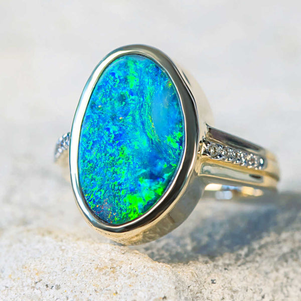 'Anouk' Gold Australian Doublet Opal Ring - Black Star Opal