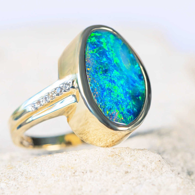 'Anouk' Gold Australian Doublet Opal Ring - Black Star Opal