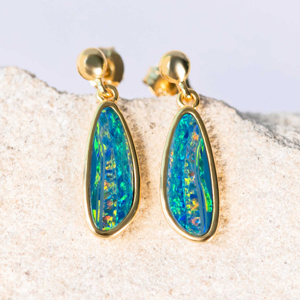 colourful doublet gold plated silver opal earrings