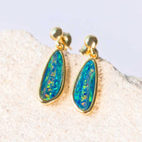 multi-colour doublet opal gold plated silver earrings
