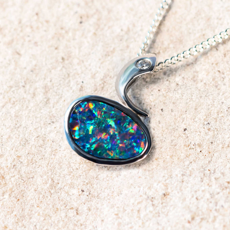 'Ari' Silver Australian Doublet Opal Necklace Pendant - Black Star Opal