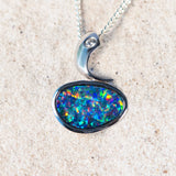 'Ari' Silver Australian Doublet Opal Necklace Pendant - Black Star Opal