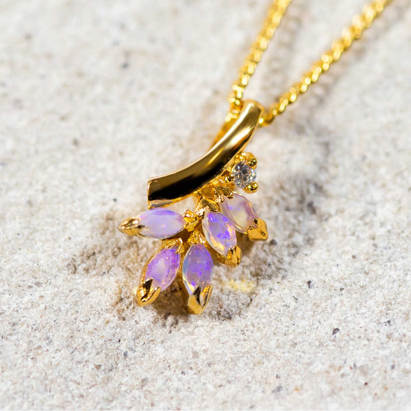 'Ariana' Gold Plated Silver Australian Crystal Opal Necklace Pendant - Black Star Opal