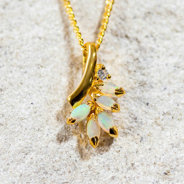 'Ariana' Gold Plated Silver Australian Crystal Opal Necklace Pendant - Black Star Opal