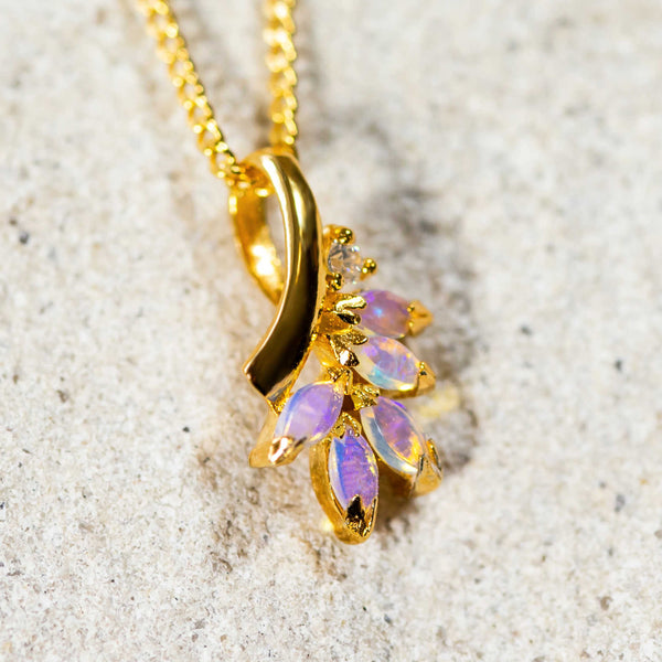 'Ariana' Gold Plated Silver Australian Crystal Opal Necklace Pendant - Black Star Opal