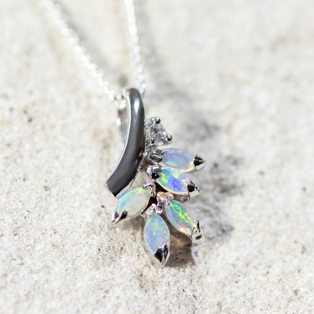 Peacock Hued Black Crystal Opal Pendant | FW Custom Jewelers