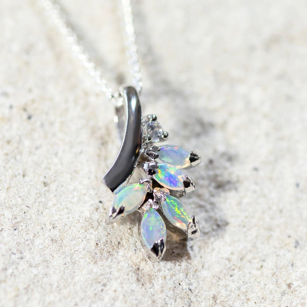'Ariana' Silver Australian Crystal Opal Necklace Pendant - Black Star Opal