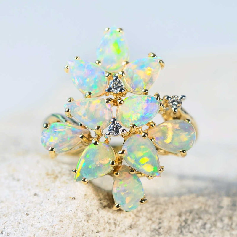 'Ariane' Gold Australian Crystal Opal Ring - Black Star Opal