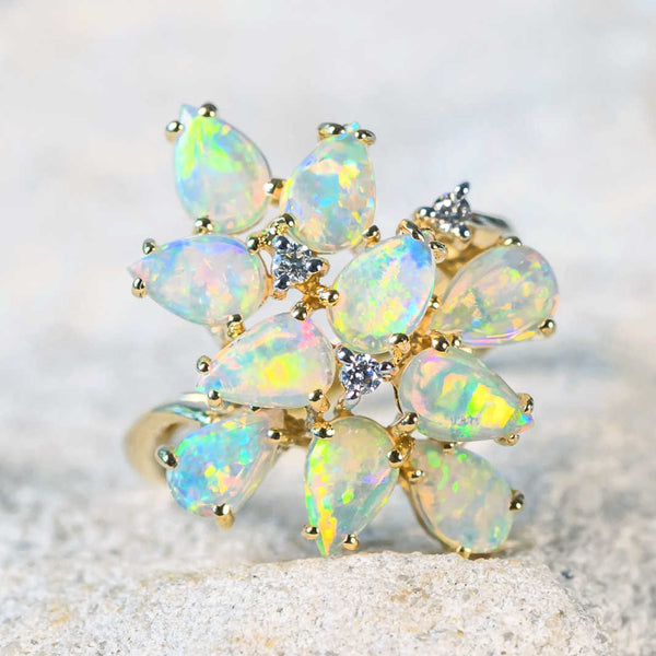 'Ariane' Gold Australian Crystal Opal Ring - Black Star Opal