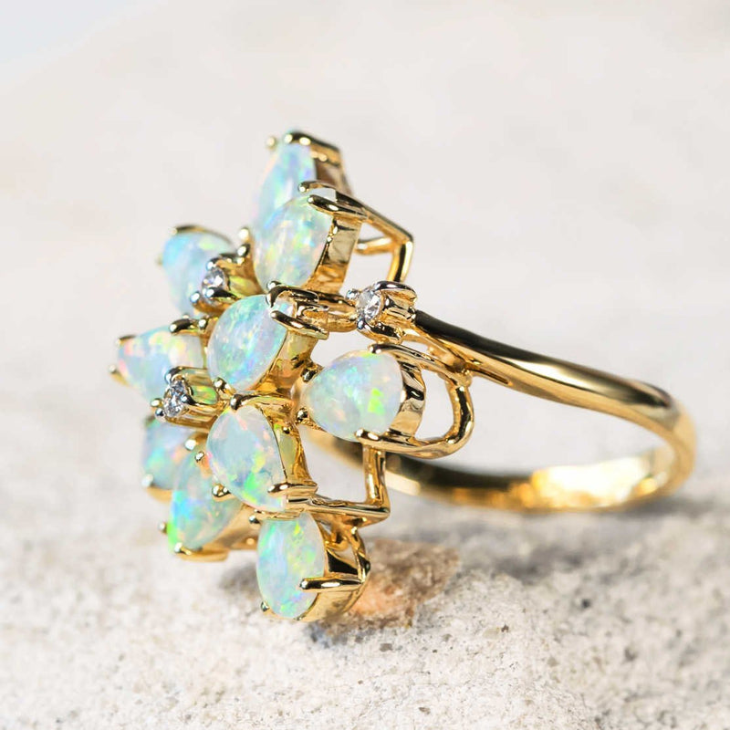 'Ariane' Gold Australian Crystal Opal Ring - Black Star Opal