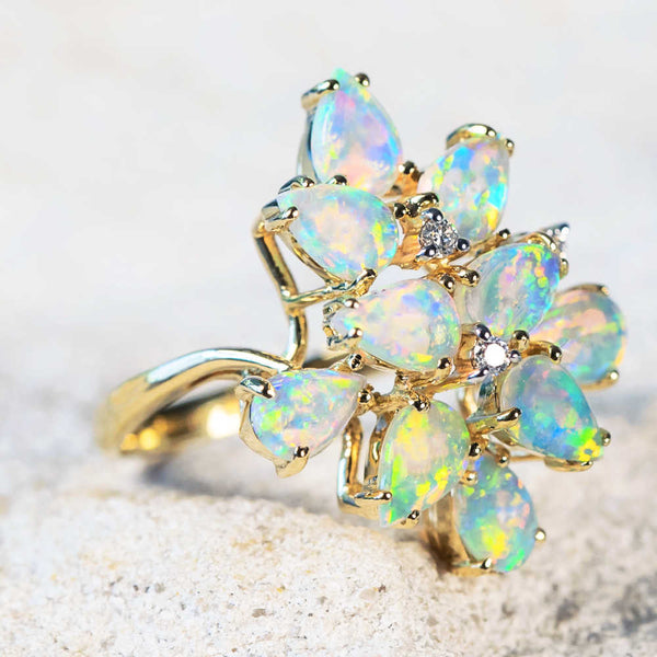 'Ariane' Gold Australian Crystal Opal Ring - Black Star Opal