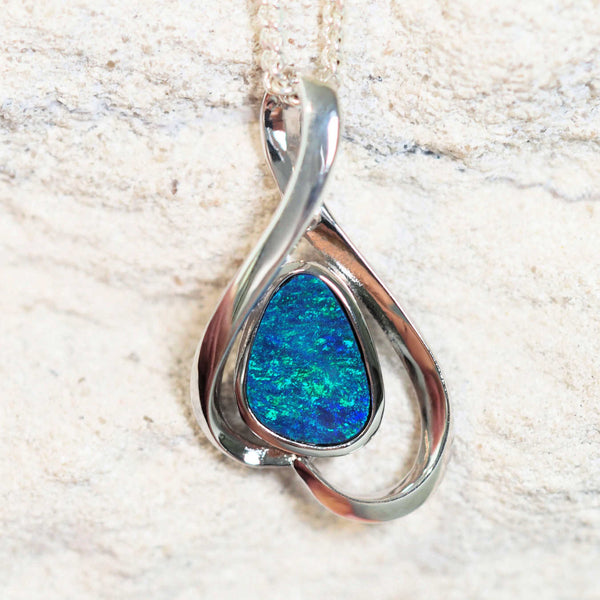 blue and green doublet opal pendant set in sterling silver