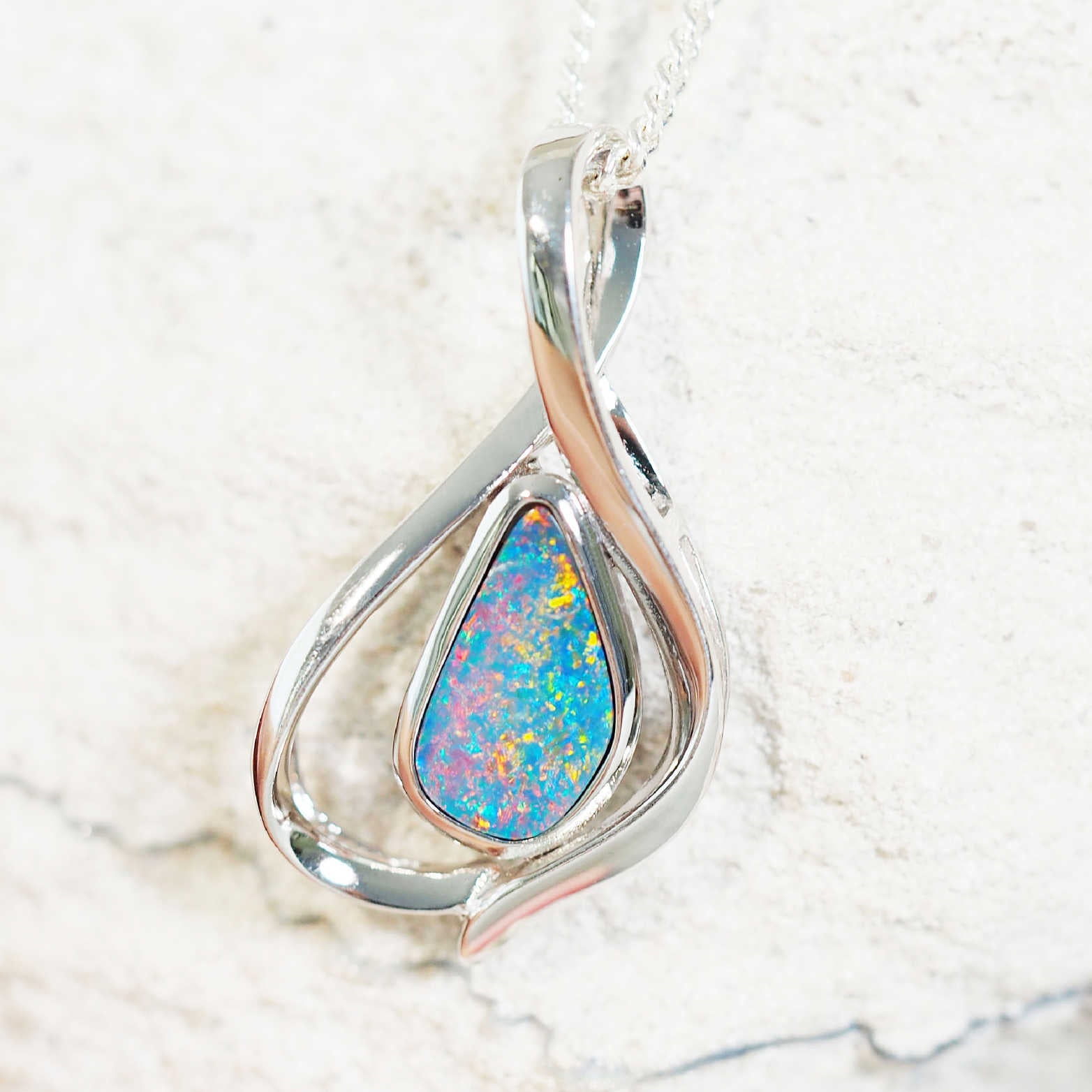 'Ariel Dream' Silver Doublet Opal Necklace