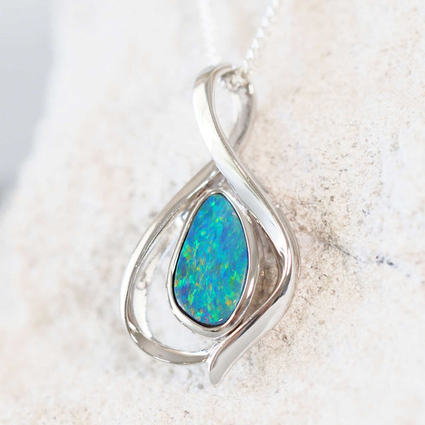 blue and green australian opal set in sterling silver