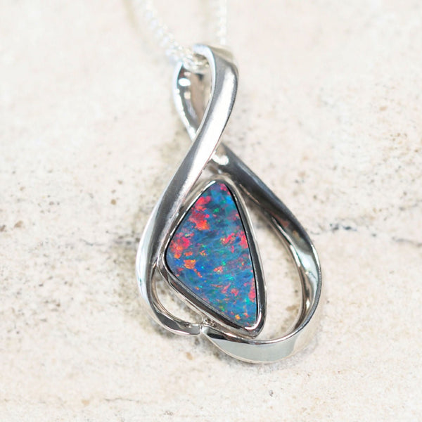 colourful unique opal pendant set in sterling silver