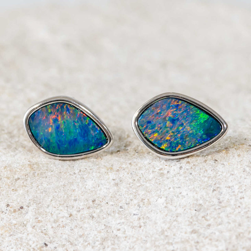 'Ariel' Silver Australian Doublet Opal Earrings - Black Star Opal