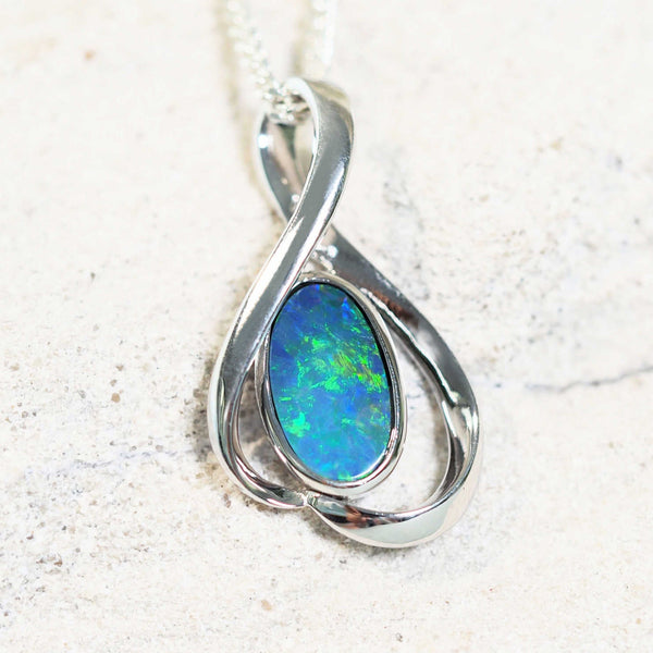 green and blue doublet opal pendant set in sterling silver