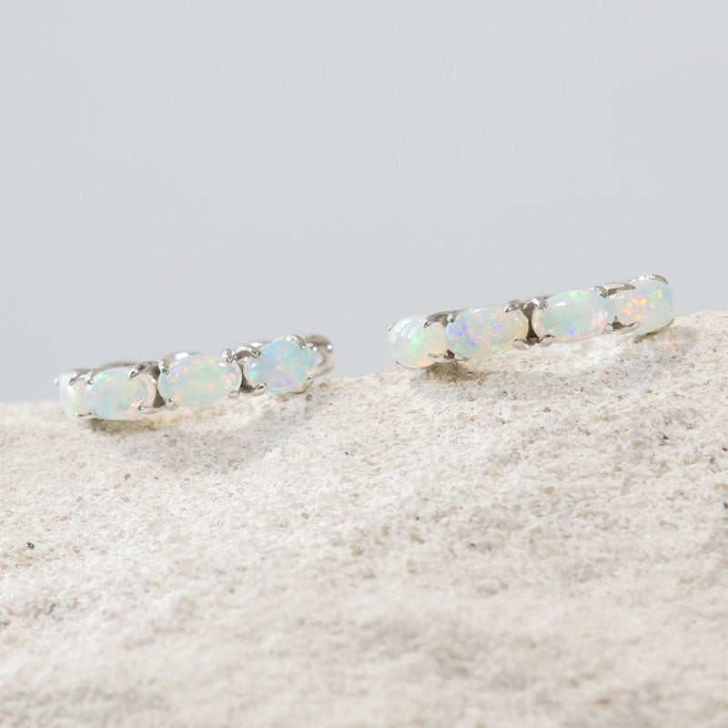 'Arielle' White Gold Australian Crystal Opal Earrings - Black Star Opal