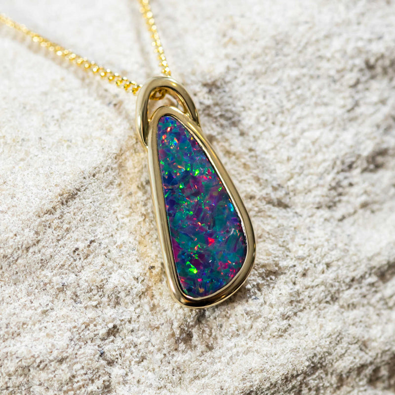 'Arihi' Gold Australian Doublet Opal Necklace Pendant - Black Star Opal