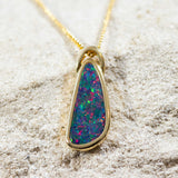 'Arihi' Gold Australian Doublet Opal Necklace Pendant - Black Star Opal
