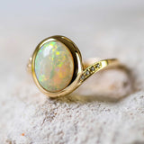 'Arina' Gold Australian Light Opal Ring - Black Star Opal