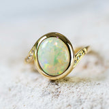 'Arina' Gold Australian Light Opal Ring - Black Star Opal
