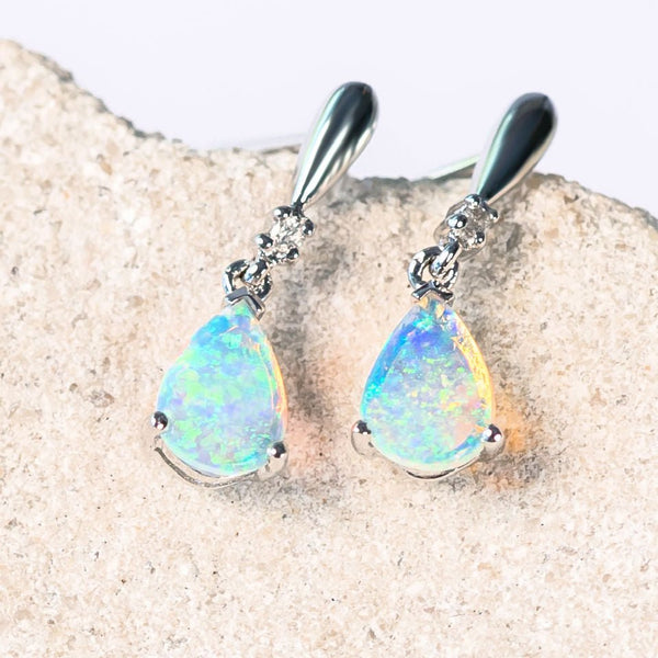 'Arista' 14ct White Gold Crystal Opal Earrings