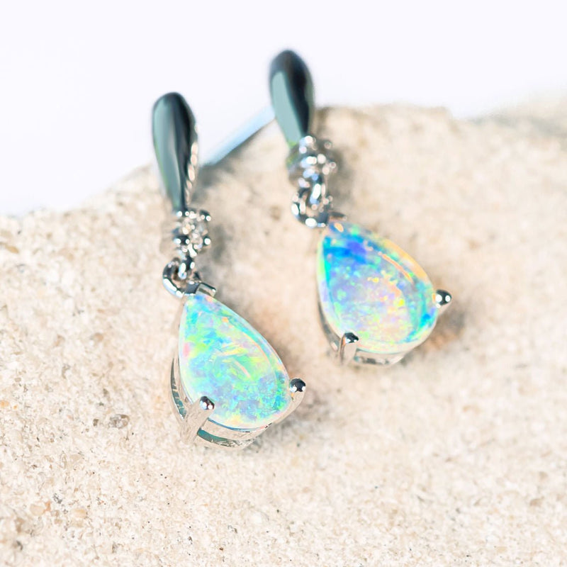 australian crystal opal earrings in white gold