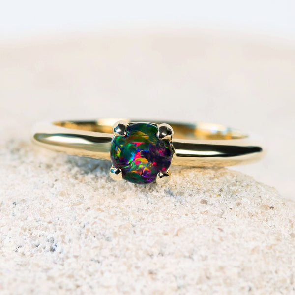 colourful round australian opal ring gold plated silver