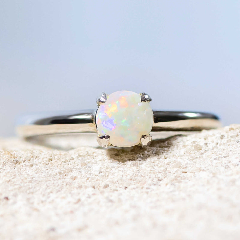 'Ariyah' Silver Australian Crystal Opal Ring - Black Star Opal
