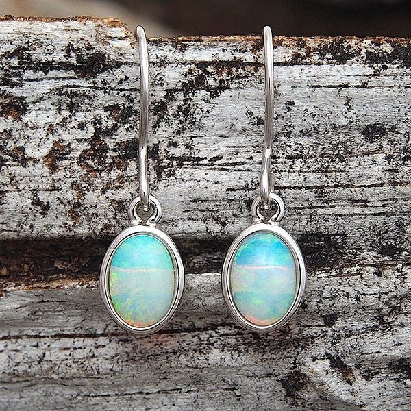 ‘Aroha Blue’ Silver Australian Crystal Opal Earrings - Black Star Opal