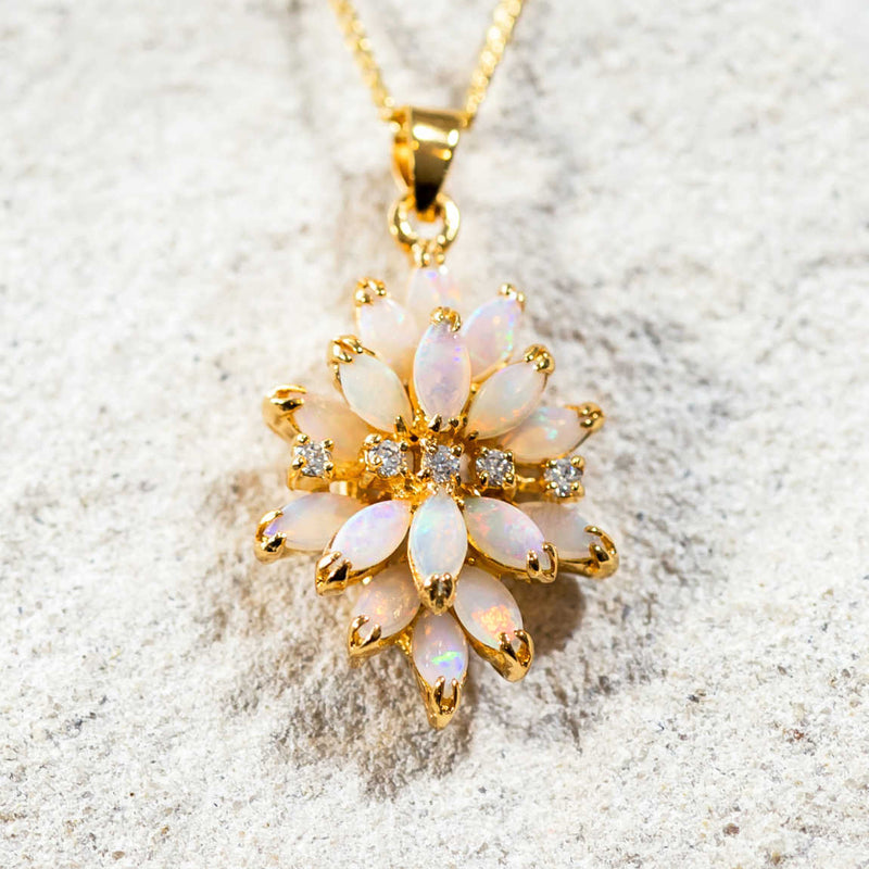 'Aster' Gold Plated Silver Australian Crystal Opal Necklace Pendant - Black Star Opal