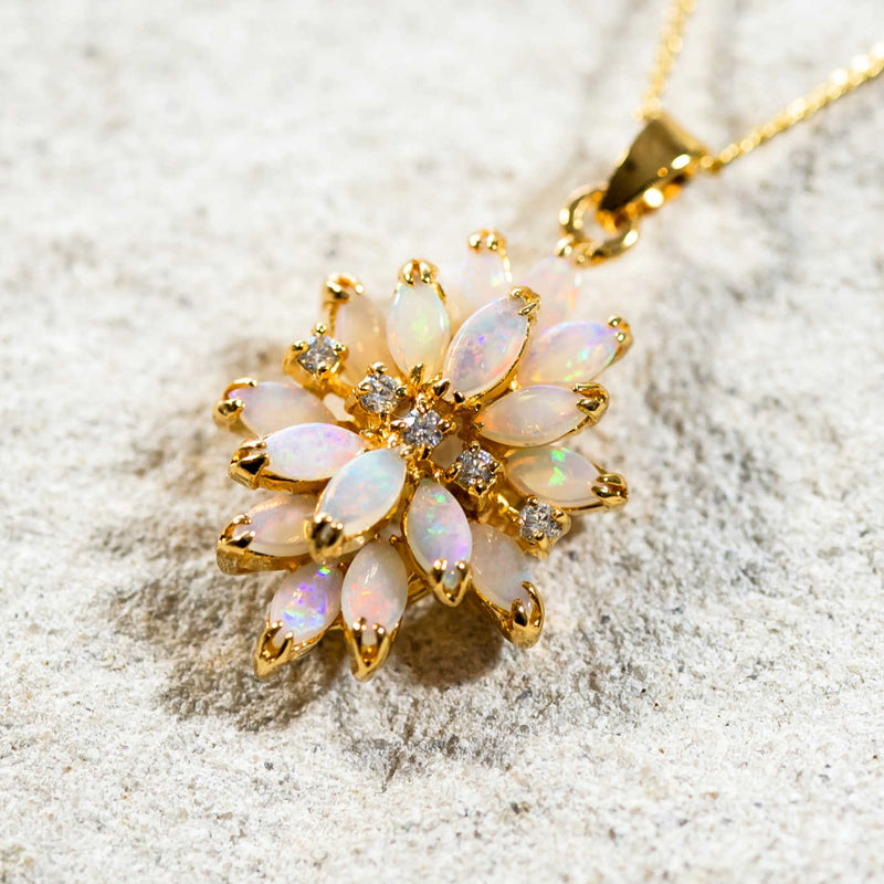 'Aster' Gold Plated Silver Australian Crystal Opal Necklace Pendant - Black Star Opal