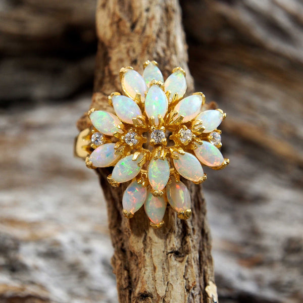 'Aster' Gold Plated Silver Australian Crystal Opal Ring - Black Star Opal