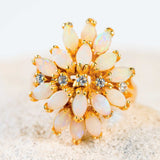 beautiful crystal opal gold plated silver cluster ring