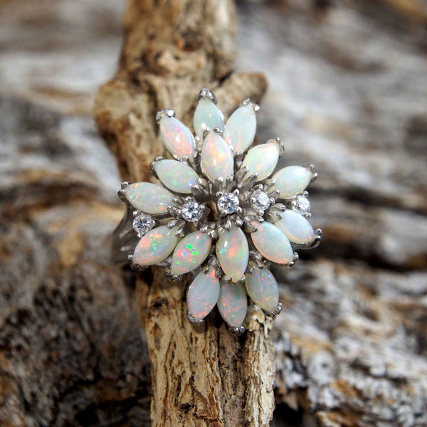 'Aster' Silver Australian Crystal Opal Ring - Black Star Opal