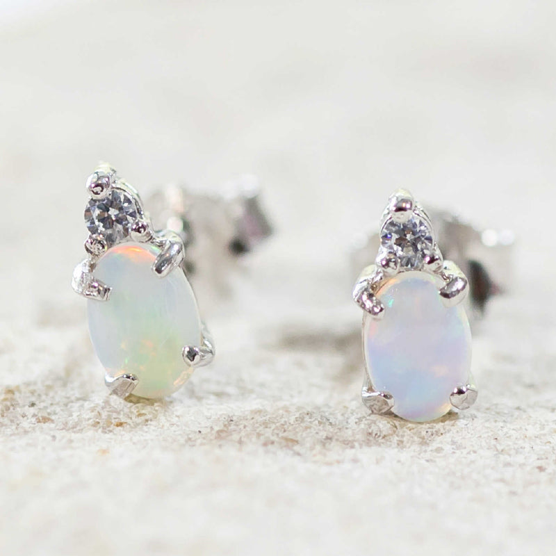 'Audrey' Silver Australian Crystal Opal Earrings - Black Star Opal